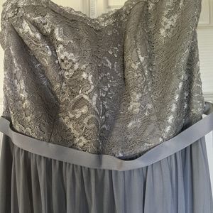 David's Bridal Silver Lace Strapless Maxi, Medium